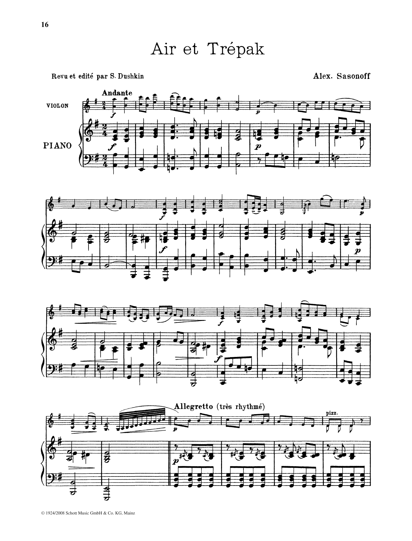 Alexander Sasonoff Air et Trepak sheet music notes and chords arranged for String Solo