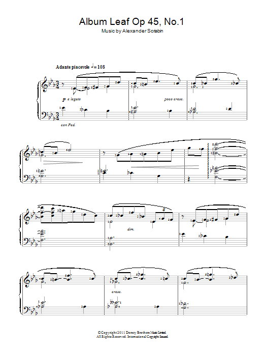 Alexander Scriabin Album Leaf sheet music notes and chords arranged for Piano Solo