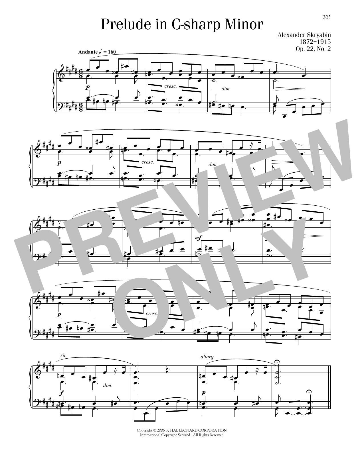 Alexander Scriabin Prelude In C-Sharp Minor, Op. 22, No. 2 sheet music notes and chords arranged for Piano Solo
