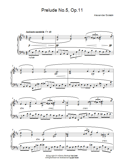 Alexander Scriabin Prelude No. 5, Op. 11 sheet music notes and chords arranged for Piano Solo