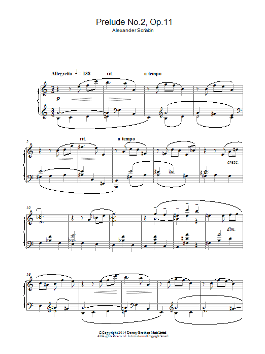 Alexander Scriabin Prelude No.2, Op.11 sheet music notes and chords arranged for Piano Solo