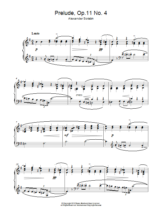 Alexander Scriabin Prelude, Op. 11, No. 4 sheet music notes and chords arranged for Piano Solo