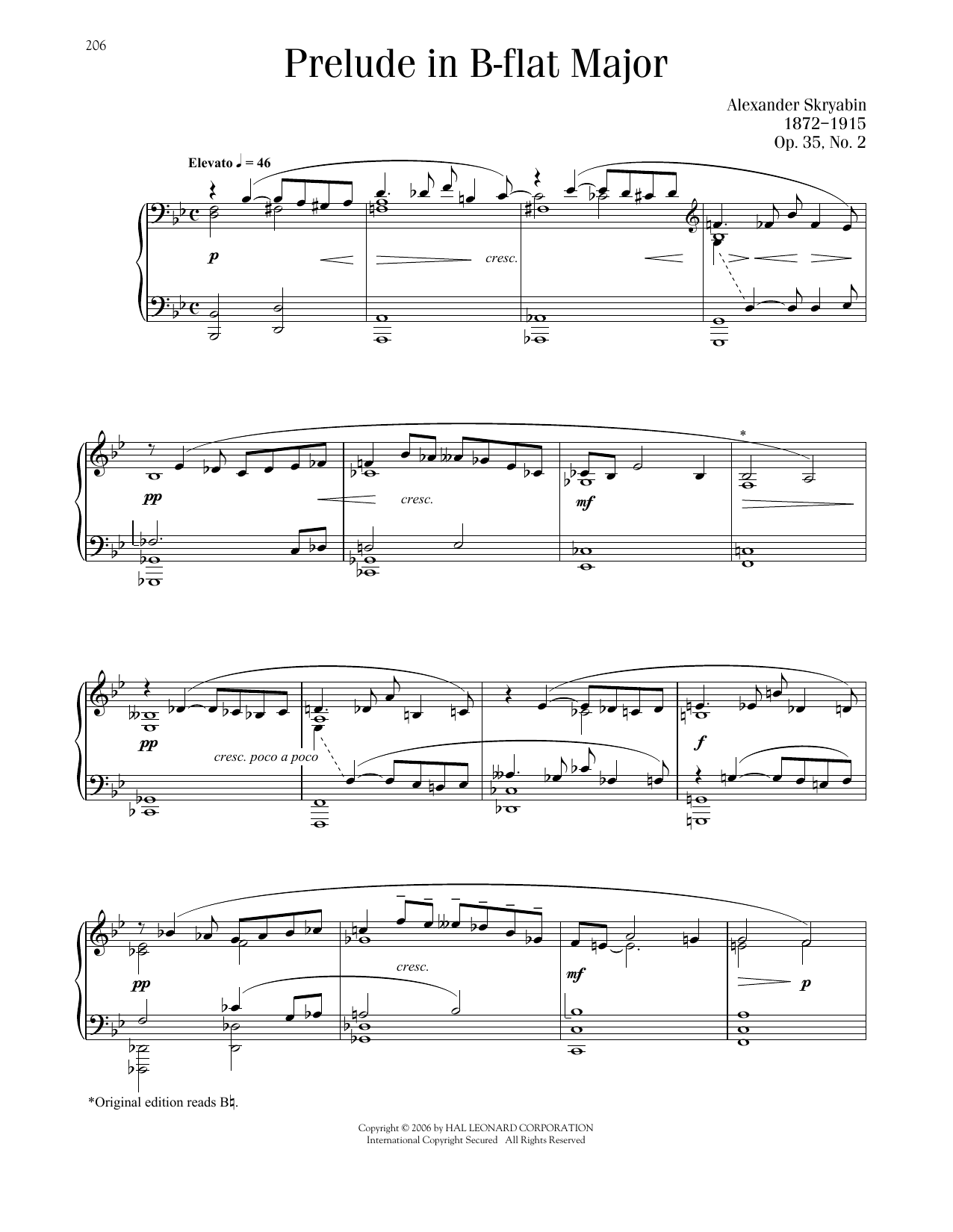 Alexander Scriabin Prelude, Op. 35, No. 2 sheet music notes and chords arranged for Piano Solo