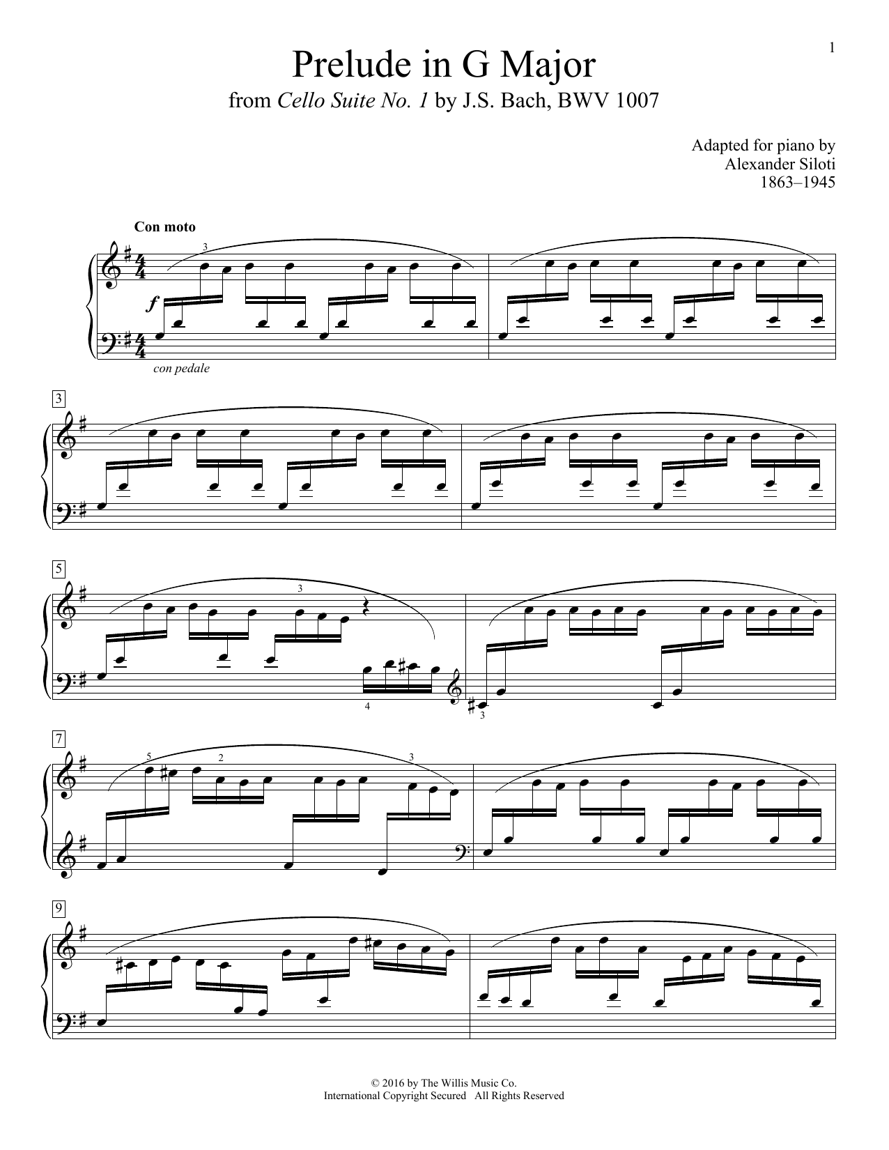Alexander Siloti Prelude In G Major sheet music notes and chords arranged for Educational Piano