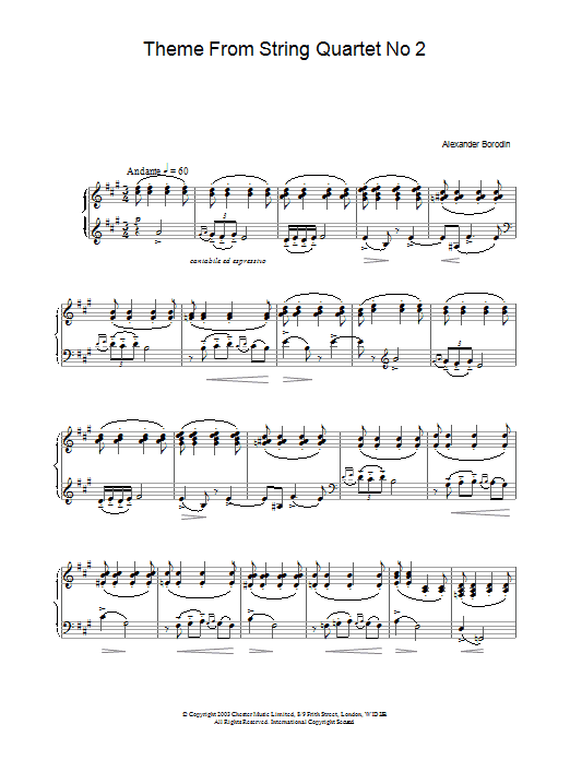 Alexander Borodin Theme From String Quartet No 2 sheet music notes and chords. Download Printable PDF.