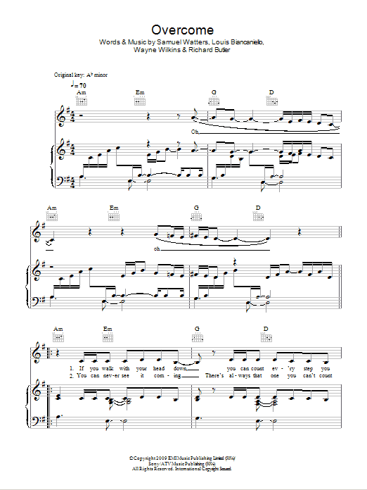 Alexandra Burke Overcome sheet music notes and chords arranged for Piano, Vocal & Guitar Chords