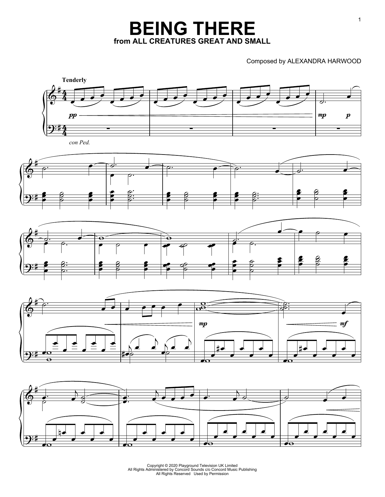 Alexandra Harwood Being There (from All Creatures Great And Small) sheet music notes and chords arranged for Piano Solo