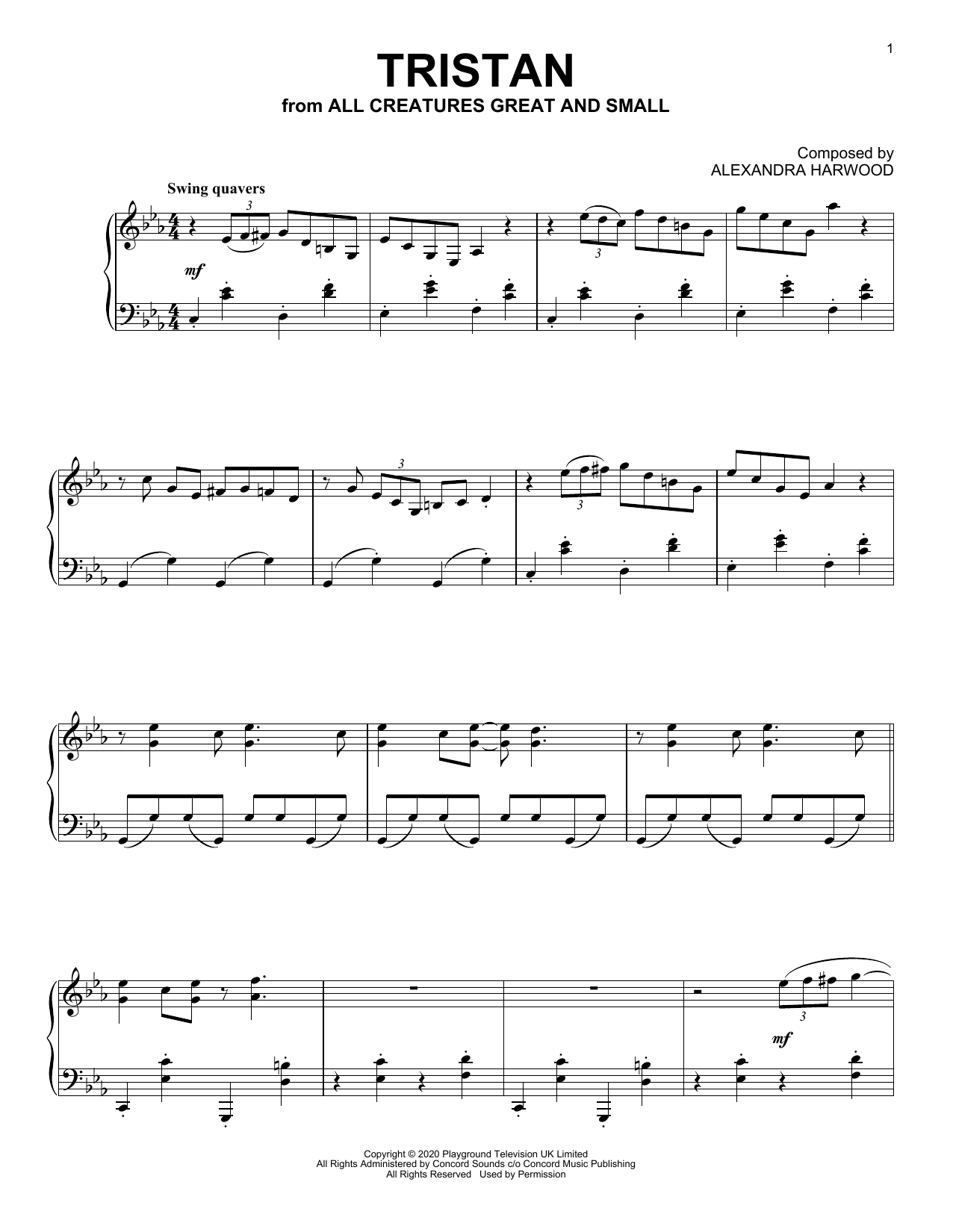 Alexandra Harwood Tristan (from All Creatures Great And Small) sheet music notes and chords arranged for Piano Solo