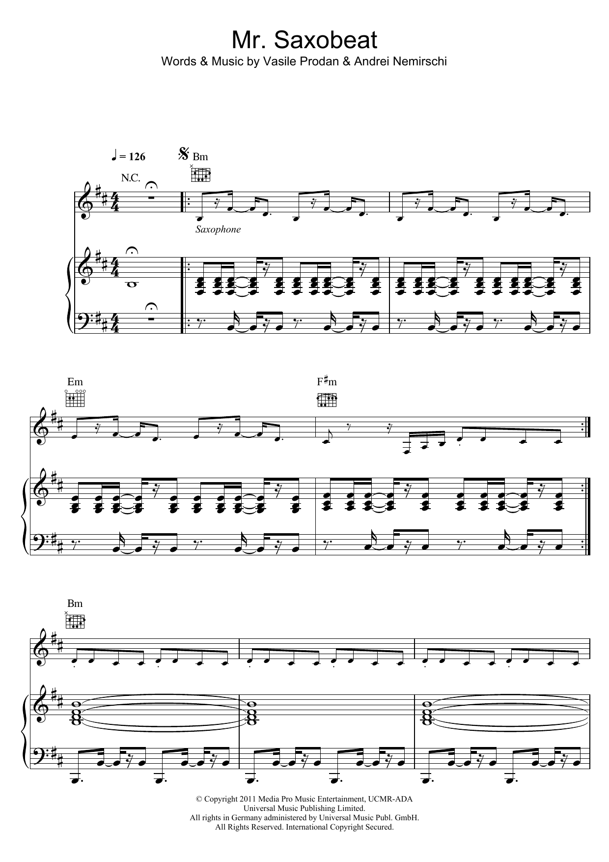 Alexandra Stan Mr Saxobeat sheet music notes and chords arranged for Piano, Vocal & Guitar Chords