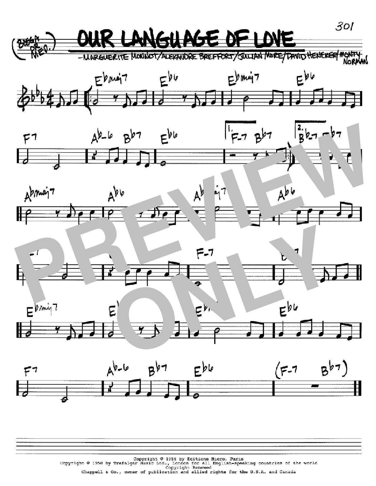 Alexandre Breffort Our Language Of Love sheet music notes and chords arranged for Real Book – Melody, Lyrics & Chords
