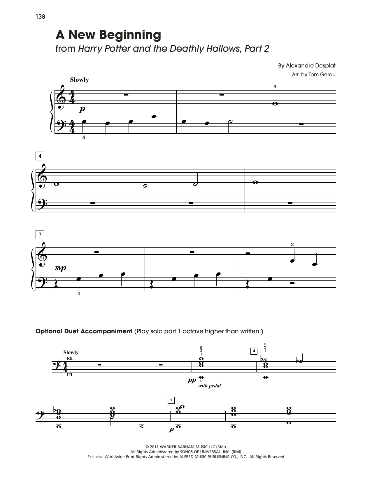 Alexandre Desplat A New Beginning (from Harry Potter) (arr. Tom Gerou) sheet music notes and chords arranged for 5-Finger Piano