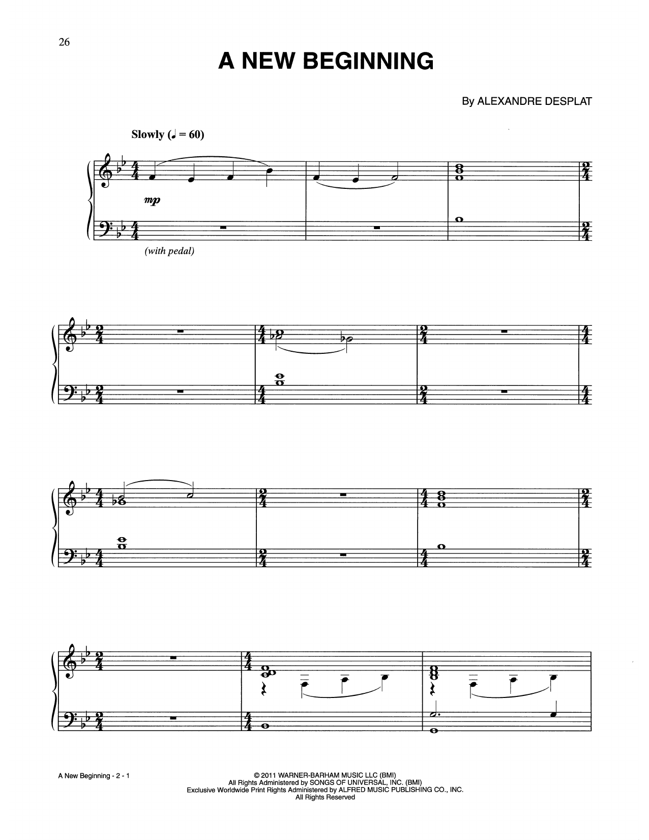 Alexandre Desplat A New Beginning (from Harry Potter) sheet music notes and chords arranged for Easy Piano