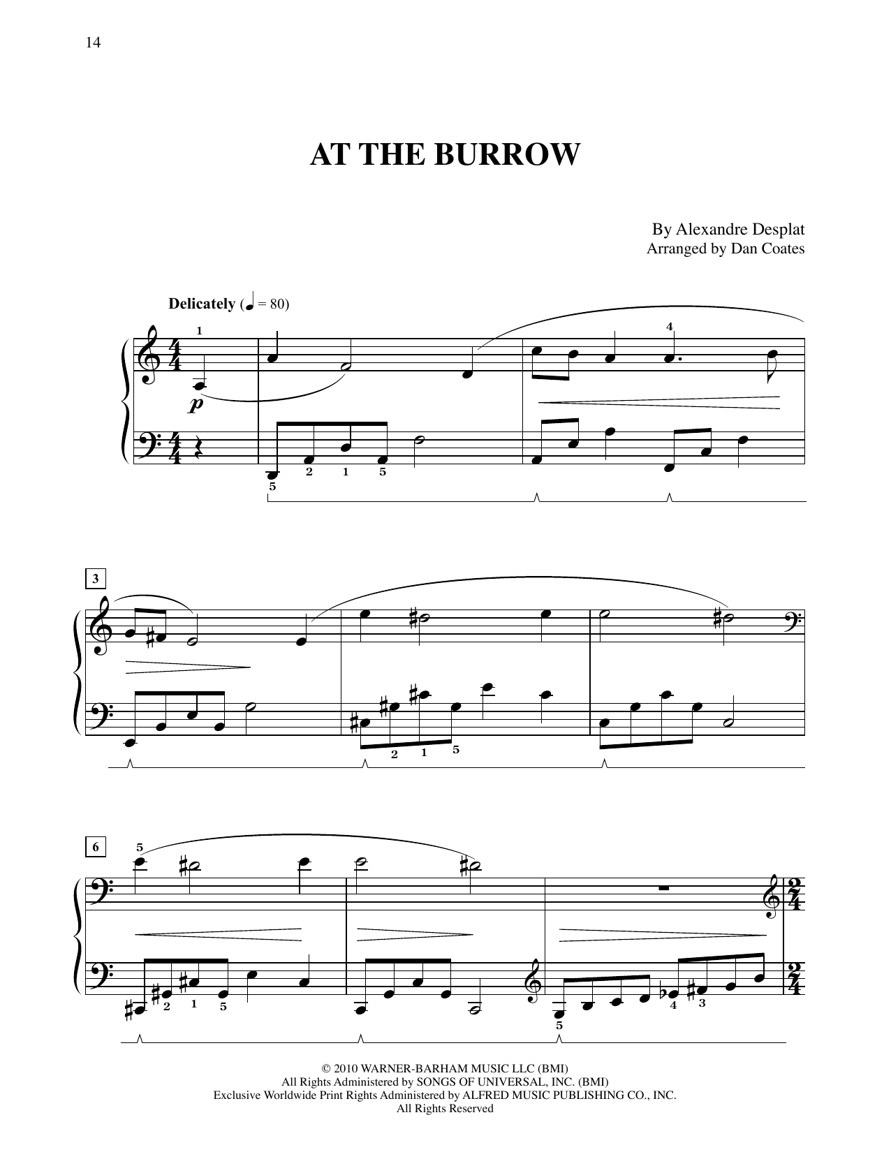 Alexandre Desplat At The Burrow (from Harry Potter And The Deathly Gallows, Pt. 1) (arr. Dan Coates) sheet music notes and chords arranged for Easy Piano