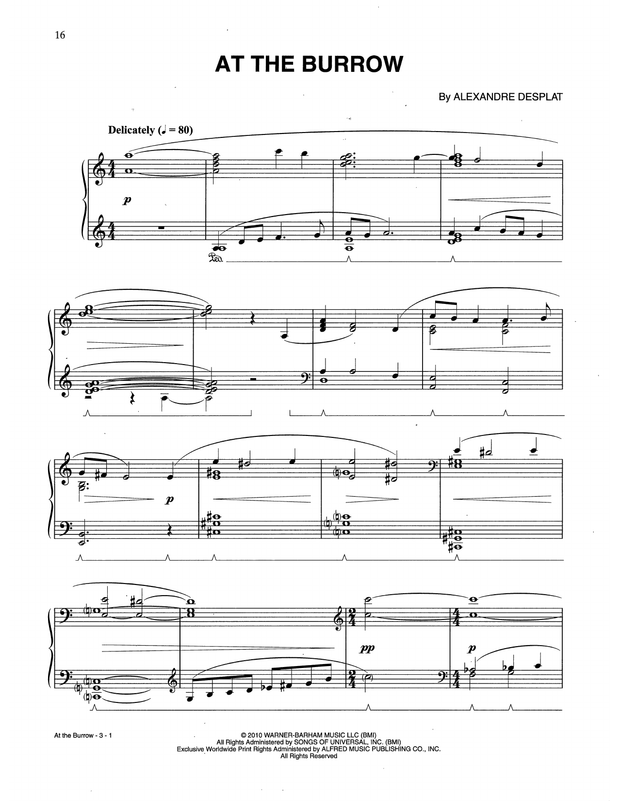 Alexandre Desplat At The Burrow (from Harry Potter And The Deathly Gallows, Pt. 1) sheet music notes and chords arranged for Piano Solo