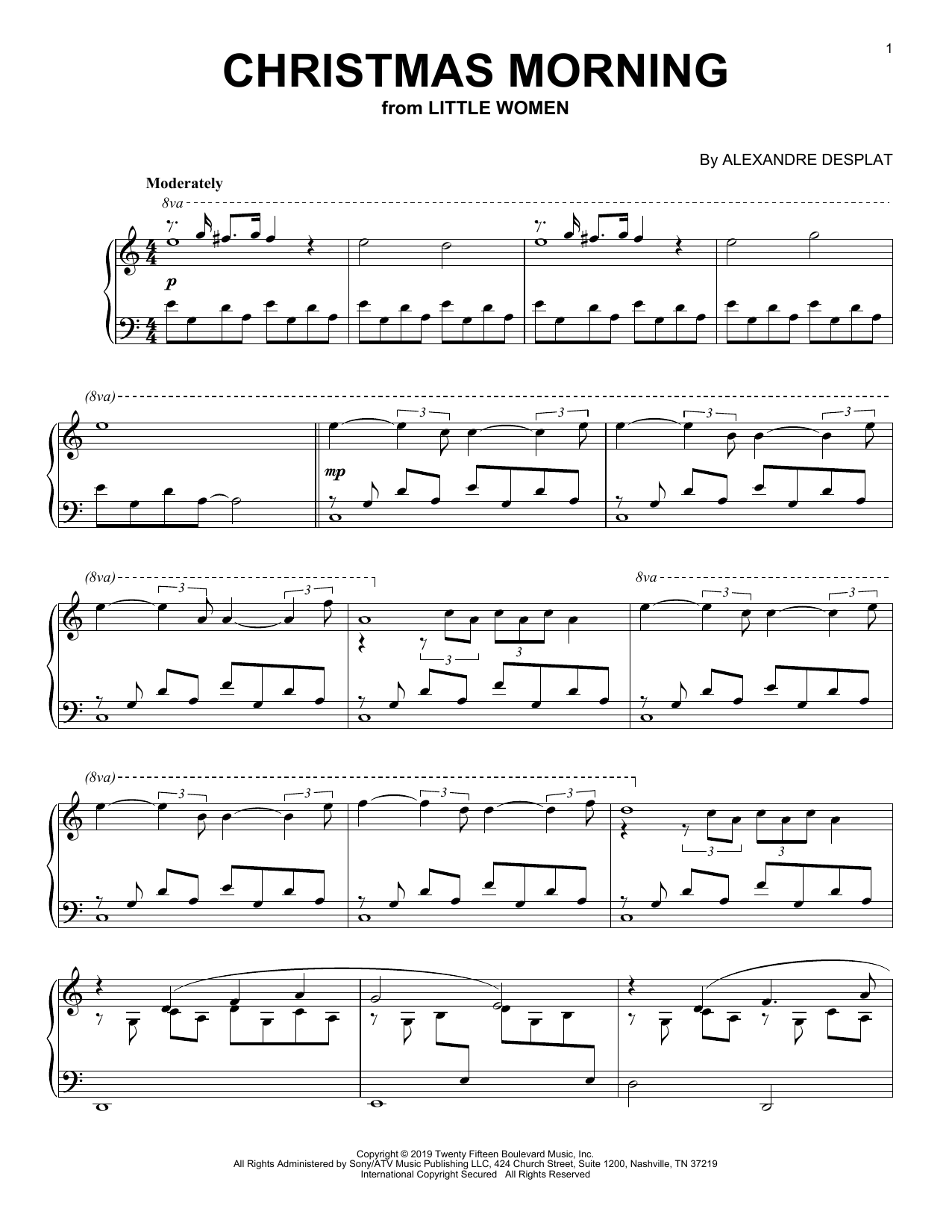 Alexandre Desplat Christmas Morning (from the Motion Picture Little Women) sheet music notes and chords arranged for Piano Solo