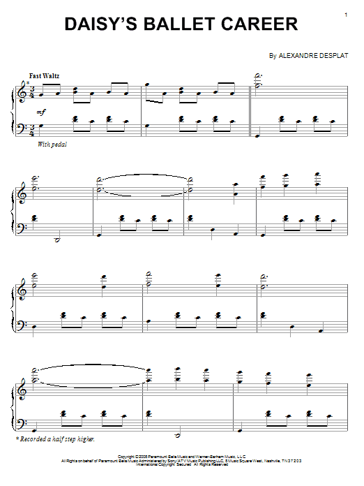 Alexandre Desplat Daisy's Ballet Career sheet music notes and chords arranged for Piano Solo