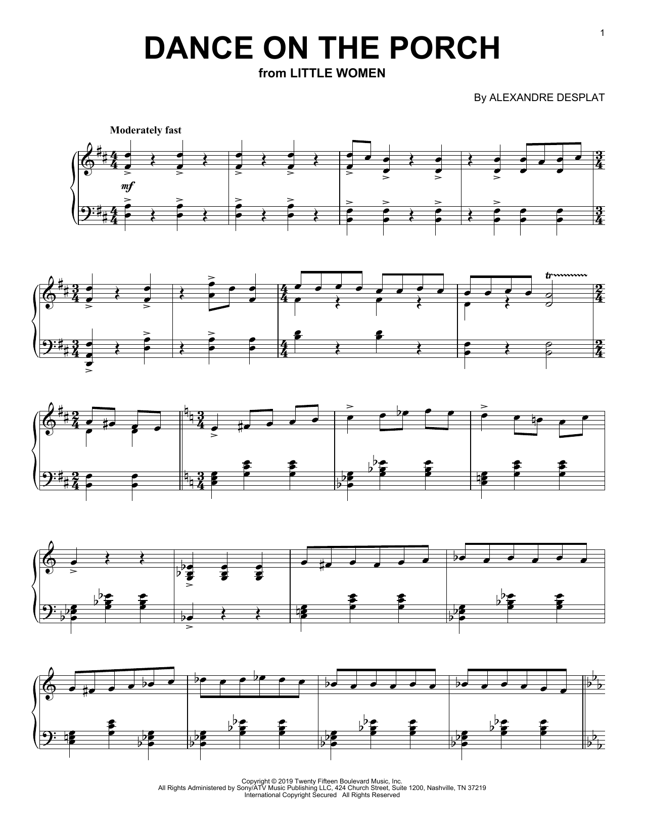 Alexandre Desplat Dance On The Porch (from the Motion Picture Little Women) sheet music notes and chords arranged for Piano Solo
