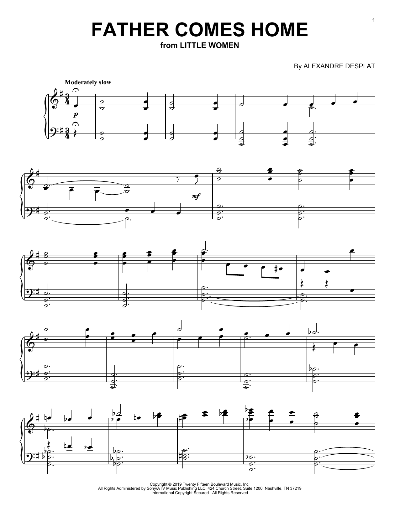 Alexandre Desplat Father Comes Home (from the Motion Picture Little Women) sheet music notes and chords arranged for Piano Solo
