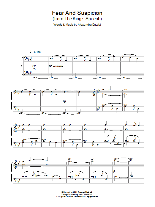 Alexandre Desplat Fear And Suspicion sheet music notes and chords arranged for Piano Solo