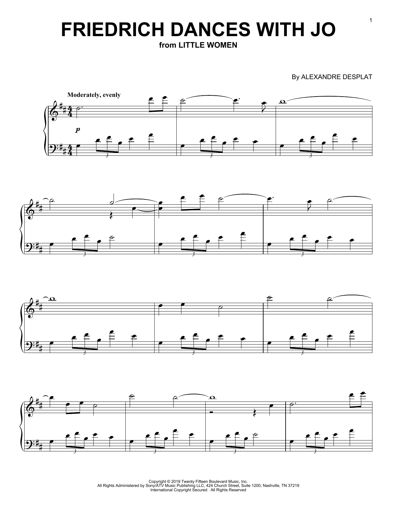 Alexandre Desplat Friederich Dances With Jo (from the Motion Picture Little Women) sheet music notes and chords arranged for Piano Solo