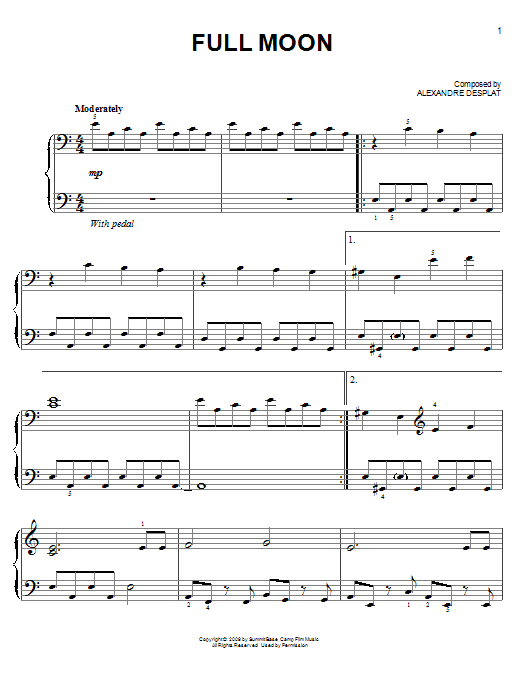 Alexandre Desplat Full Moon (from The Twilight Saga: New Moon) sheet music notes and chords arranged for Big Note Piano