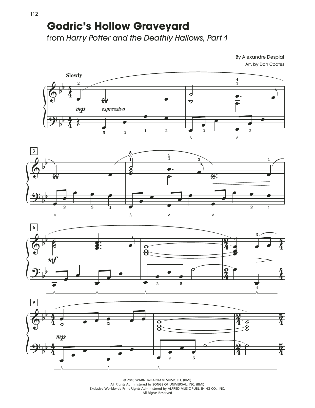 Alexandre Desplat Godric's Hollow Graveyard (from Harry Potter And The Deathly Gallows, Pt. 1) (arr. Dan Coates) sheet music notes and chords arranged for Easy Piano