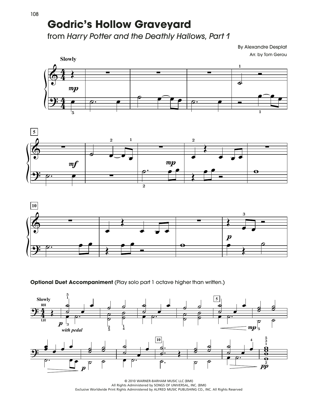 Alexandre Desplat Godric's Hollow Graveyard (from Harry Potter) (arr. Tom Gerou) sheet music notes and chords arranged for 5-Finger Piano