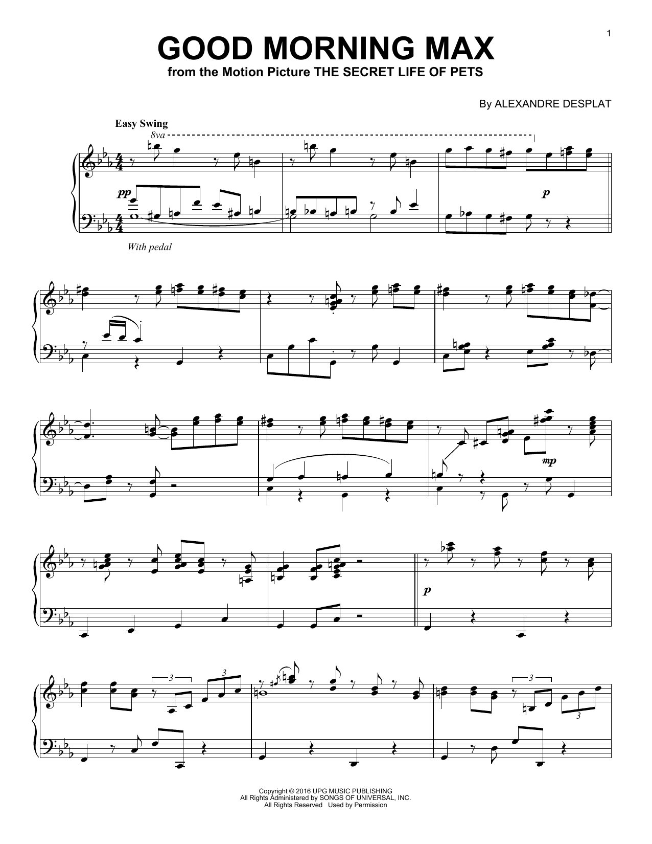 Alexandre Desplat Good Morning Max sheet music notes and chords arranged for Piano Solo
