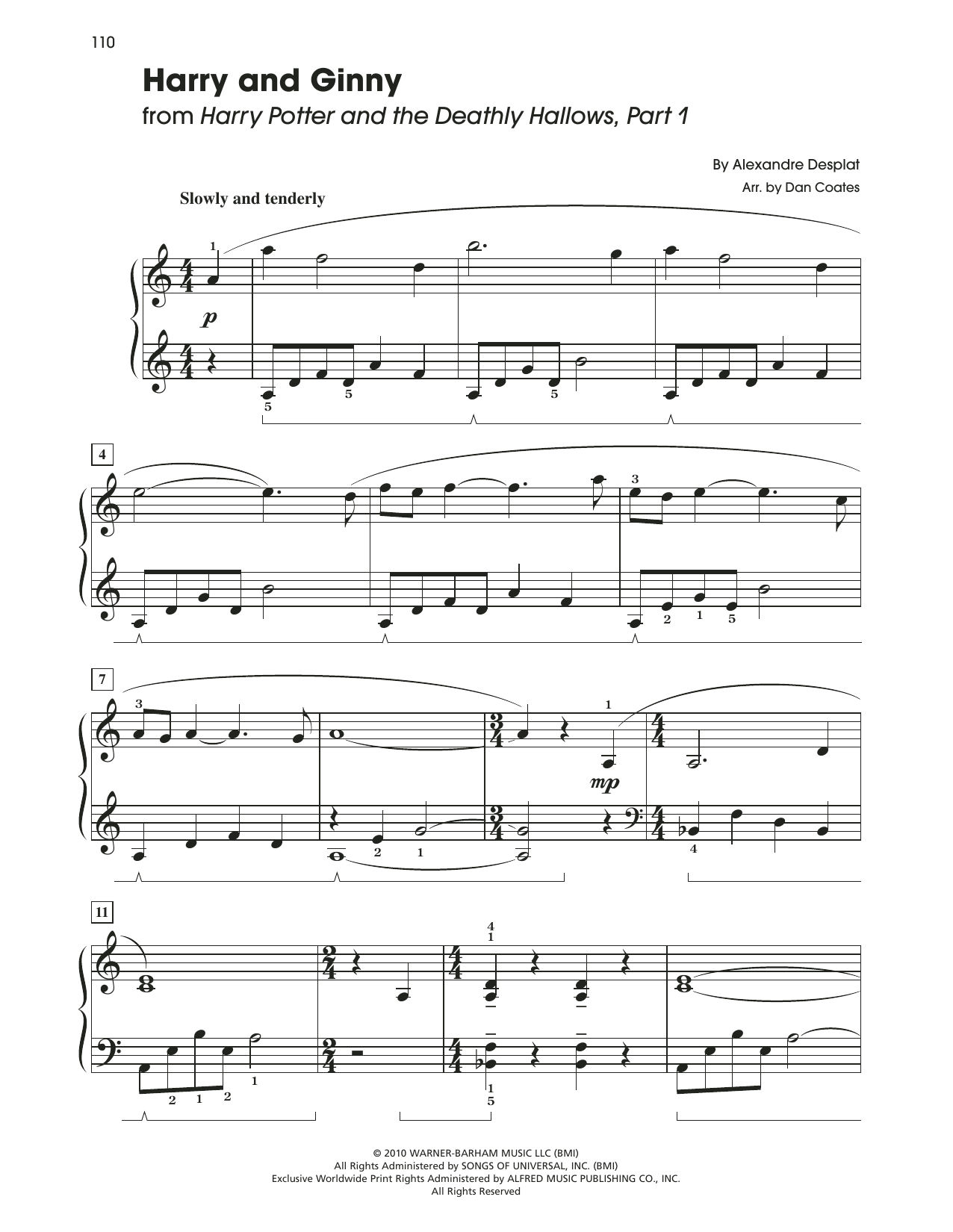 Alexandre Desplat Harry And Ginny (from Harry Potter And The Deathly Gallows, Pt. 1) (arr. Dan Coates) sheet music notes and chords arranged for Easy Piano