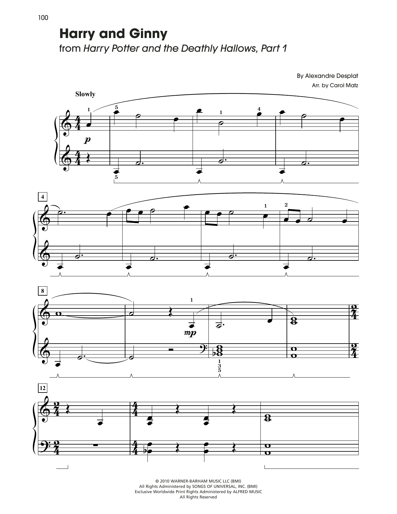 Alexandre Desplat Harry And Ginny (from Harry Potter) (arr. Carol Matz) sheet music notes and chords arranged for Big Note Piano