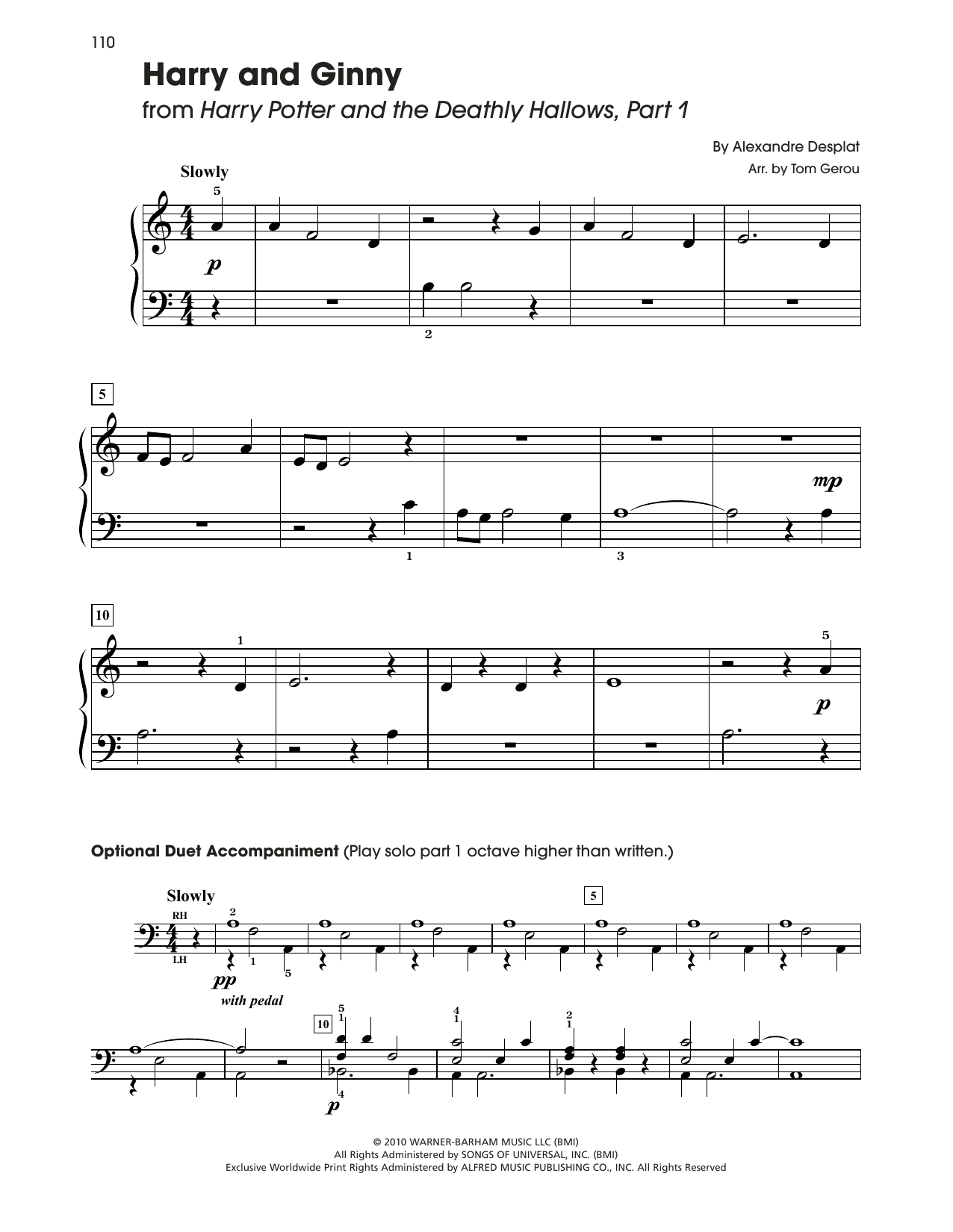 Alexandre Desplat Harry And Ginny (from Harry Potter) (arr. Tom Gerou) sheet music notes and chords arranged for 5-Finger Piano