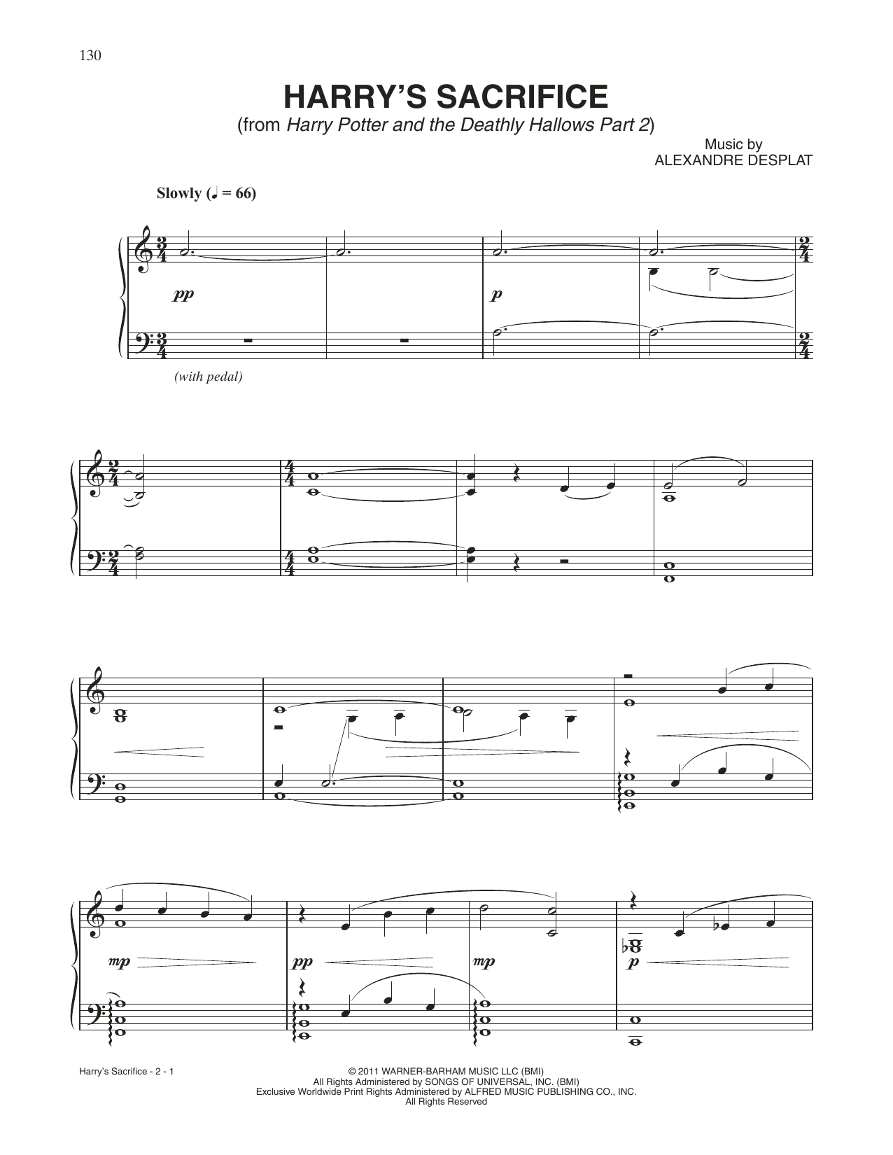 Alexandre Desplat Harry's Sacrifice (from Harry Potter) sheet music notes and chords arranged for Piano Solo
