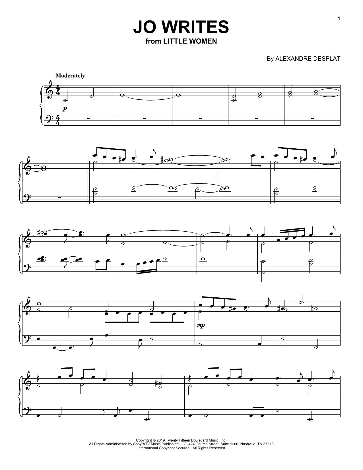 Alexandre Desplat Jo Writes (from the Motion Picture Little Women) sheet music notes and chords arranged for Piano Solo