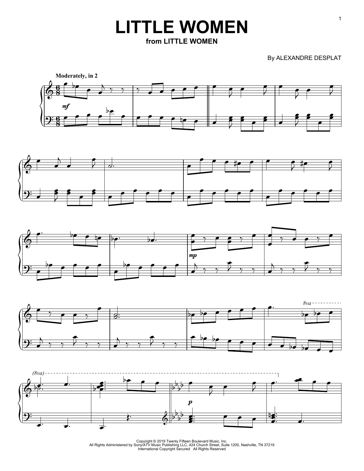 Alexandre Desplat Little Women (from the Motion Picture Little Women) sheet music notes and chords arranged for Piano Solo