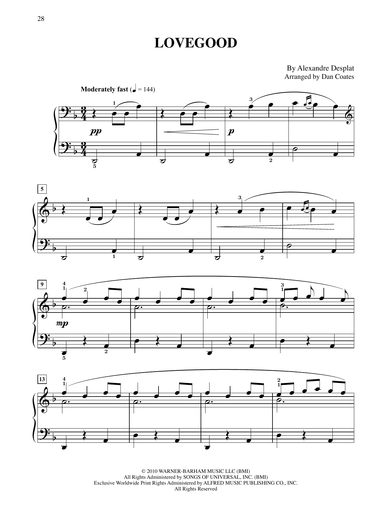 Alexandre Desplat Lovegood (from Harry Potter And The Deathly Gallows, Pt. 1) (arr. Dan Coates) sheet music notes and chords arranged for Easy Piano