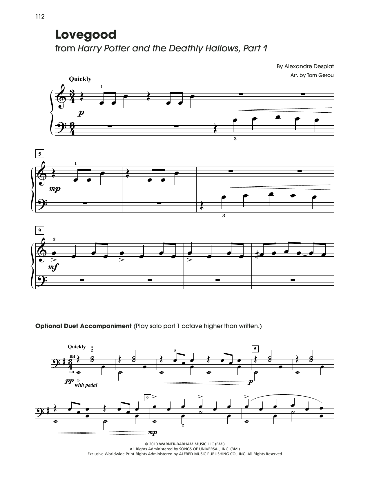Alexandre Desplat Lovegood (from Harry Potter) (arr. Tom Gerou) sheet music notes and chords arranged for 5-Finger Piano