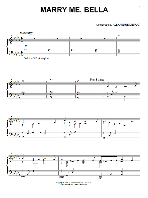 Alexandre Desplat Marry Me, Bella (from The Twilight Saga: New Moon) sheet music notes and chords arranged for Piano Solo