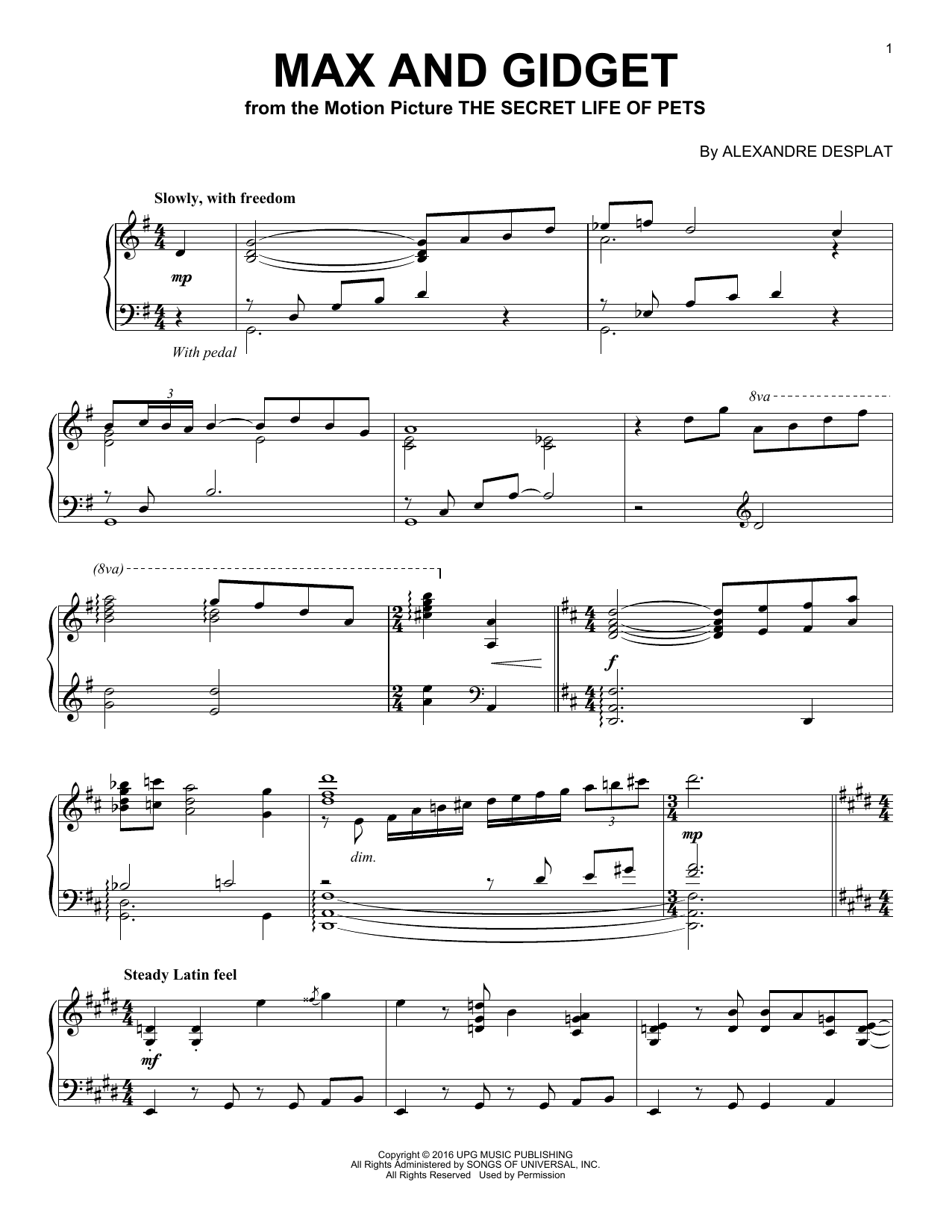 Alexandre Desplat Max And Gidget sheet music notes and chords arranged for Piano Solo