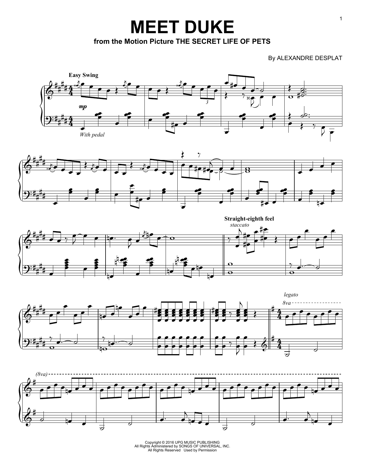 Alexandre Desplat Meet Duke sheet music notes and chords arranged for Piano Solo