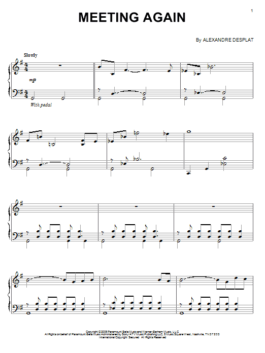 Alexandre Desplat Meeting Again sheet music notes and chords arranged for Piano Solo