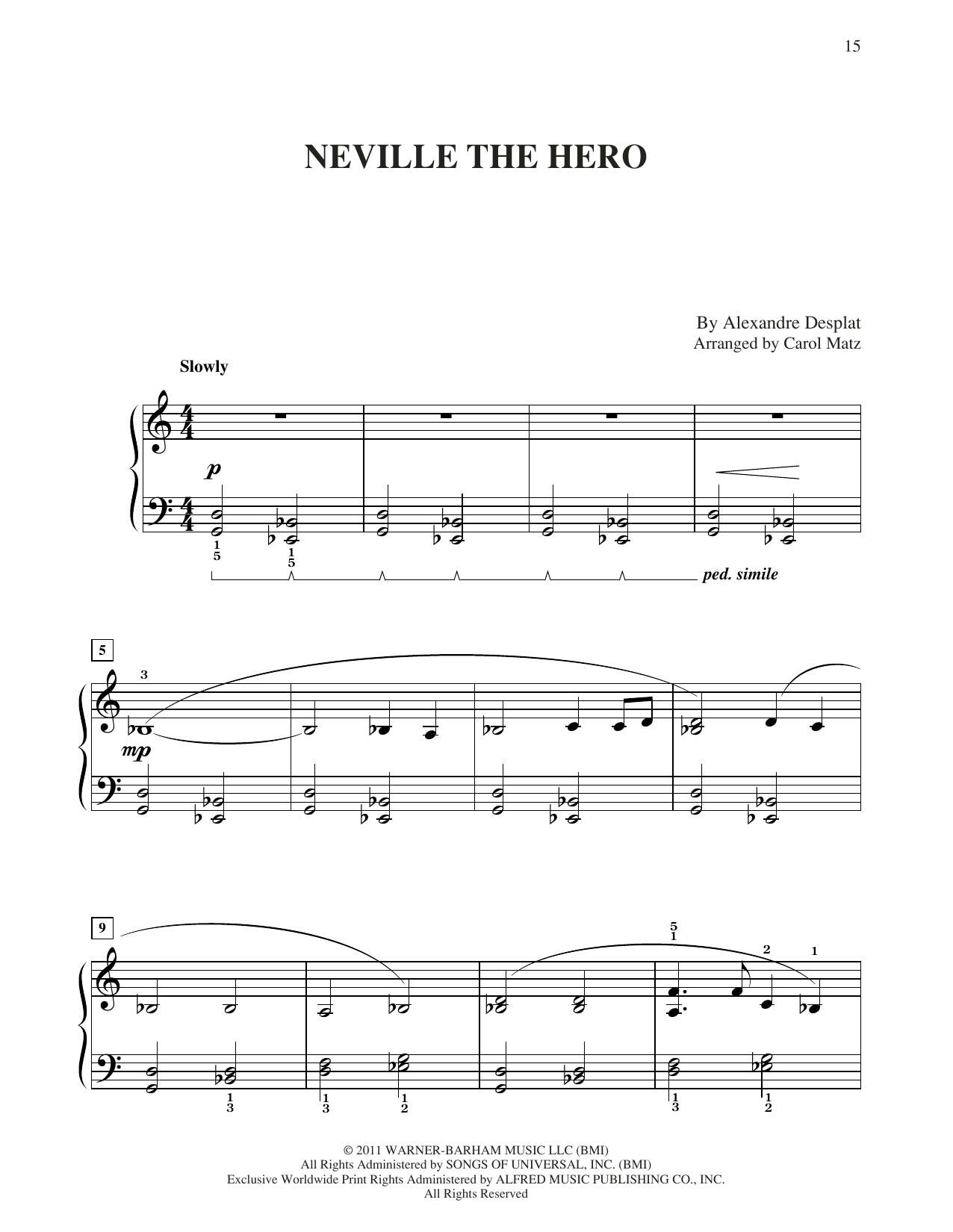 Alexandre Desplat Neville The Hero (from Harry Potter) (arr. Carol Matz) sheet music notes and chords arranged for Big Note Piano