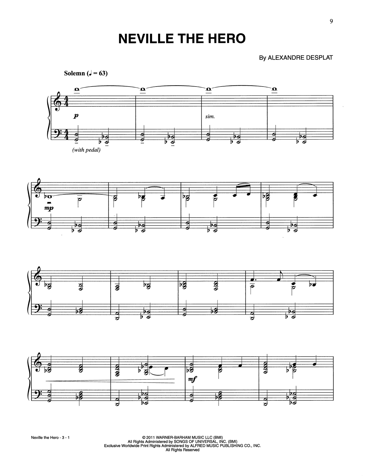 Alexandre Desplat Neville The Hero (from Harry Potter) sheet music notes and chords arranged for Easy Piano