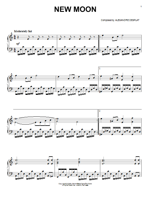 Alexandre Desplat New Moon (from The Twilight Saga: New Moon) sheet music notes and chords arranged for Easy Piano