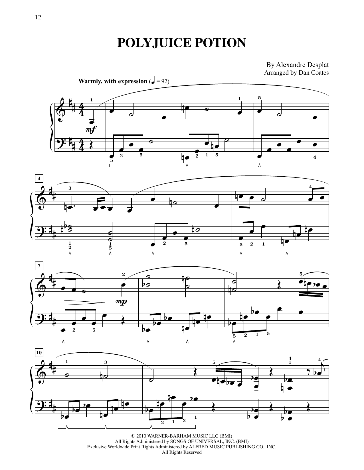 Alexandre Desplat Polyjuice Potion (from Harry Potter And The Deathly Gallows, Pt. 1) (arr. Dan Coates) sheet music notes and chords arranged for Easy Piano