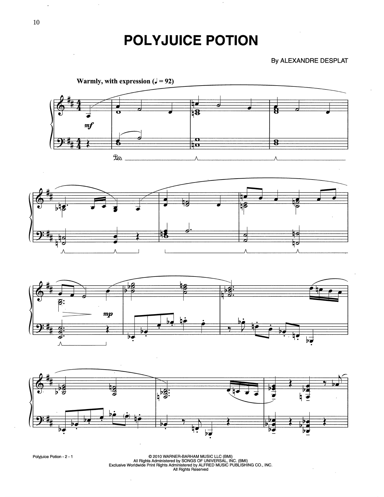 Alexandre Desplat Polyjuice Potion (from Harry Potter And The Deathly Gallows, Pt. 1) sheet music notes and chords arranged for Piano Solo