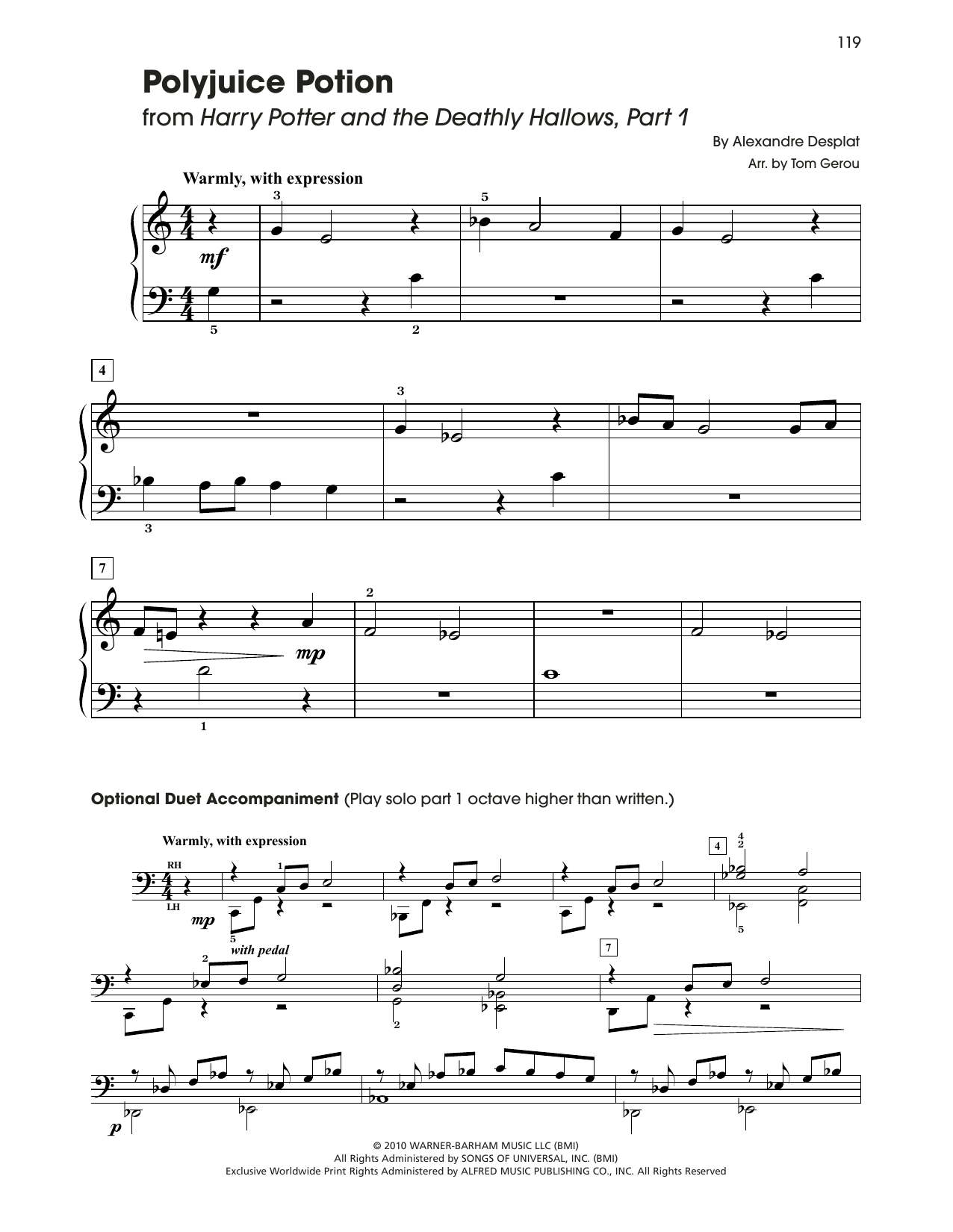 Alexandre Desplat Polyjuice Potion (from Harry Potter) (arr. Tom Gerou) sheet music notes and chords arranged for 5-Finger Piano