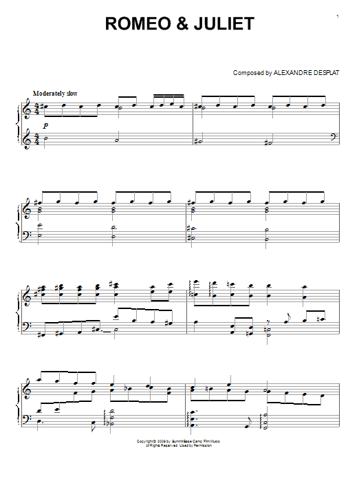 Alexandre Desplat Romeo & Juliet (from The Twilight Saga: New Moon) sheet music notes and chords arranged for Easy Piano
