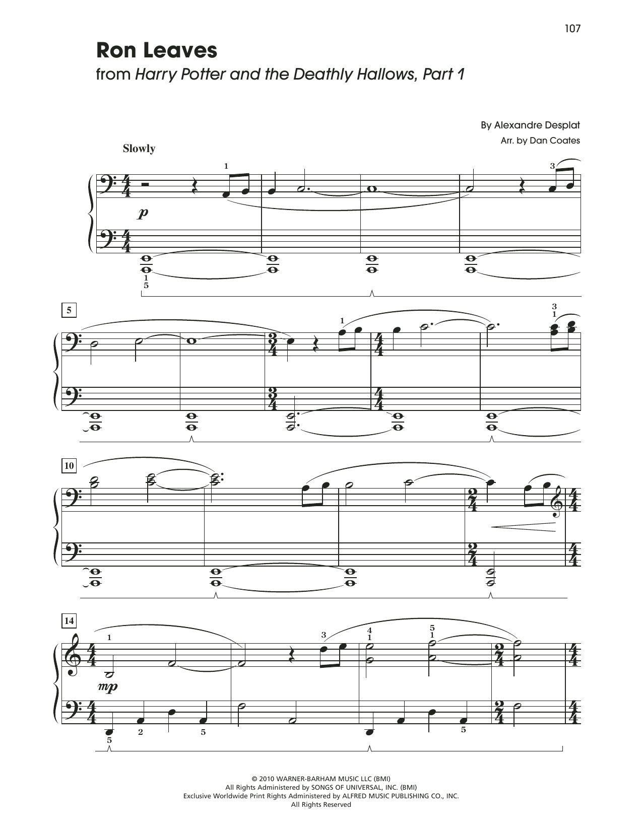 Alexandre Desplat Ron Leaves (from Harry Potter And The Deathly Gallows, Pt. 1) (arr. Dan Coates) sheet music notes and chords arranged for Easy Piano