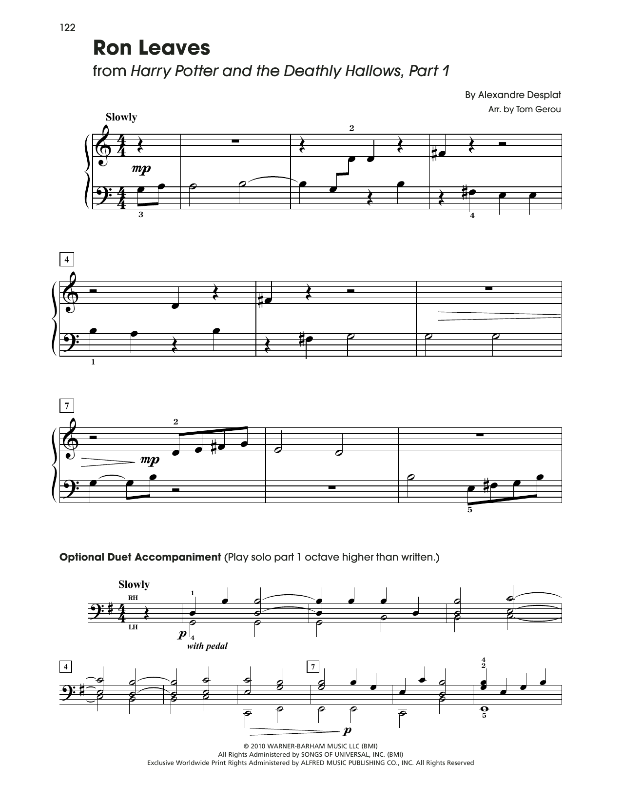 Alexandre Desplat Ron Leaves (from Harry Potter) (arr. Tom Gerou) sheet music notes and chords arranged for 5-Finger Piano
