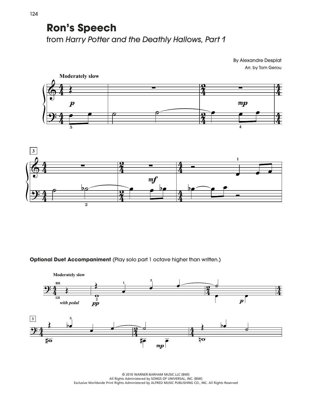 Alexandre Desplat Ron's Speech (from Harry Potter) (arr. Tom Gerou) sheet music notes and chords arranged for 5-Finger Piano